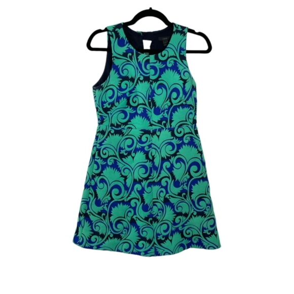 J.Crew Size 2 Mini Dress Blue Vineyard Jacquard Sleeveless A-Line - Picture 2 of 10